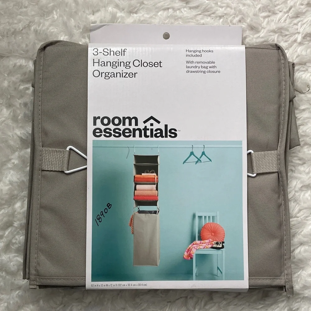 NWT Room Essentials Hanging 3-Shelf + Laundry Closet Organizer
